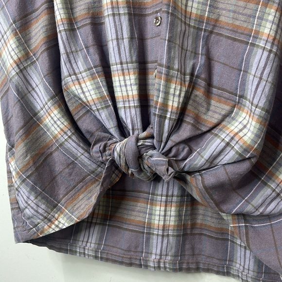 WE THE FREE Lilac Oversized Plaid Tie Front Button Down Flannel Size Small - Picture 5 of 16